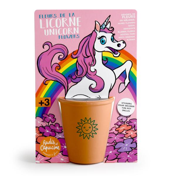 Radis et Capucine - Kit de jardinage enfant - Fleurs en mélange - Licorne - PACKAGING_RECTO